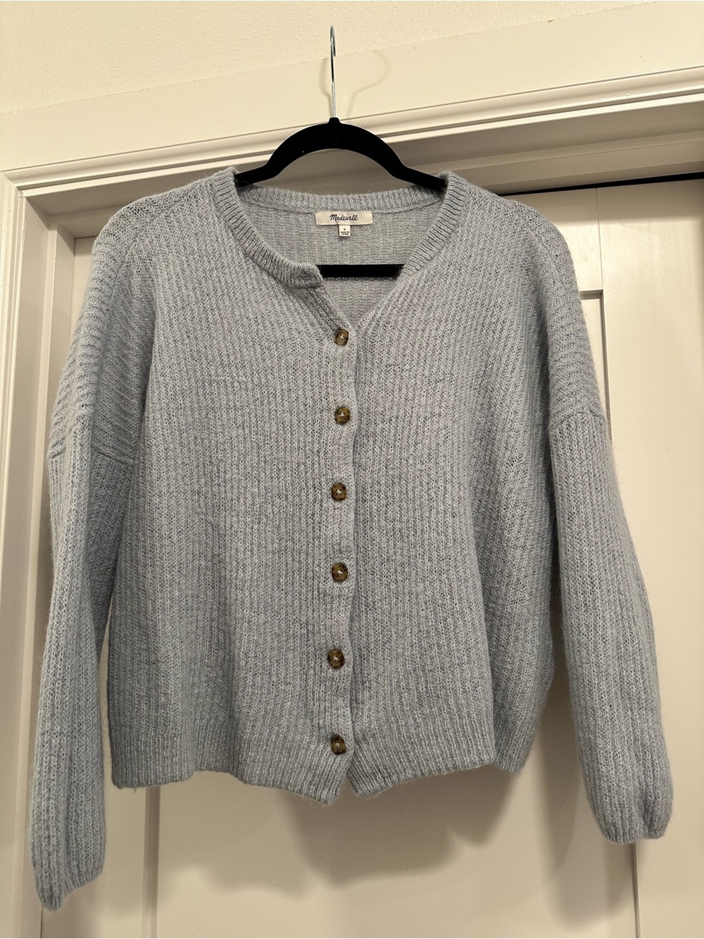 Madewell Pale Blue Ribbed Button Cardigan